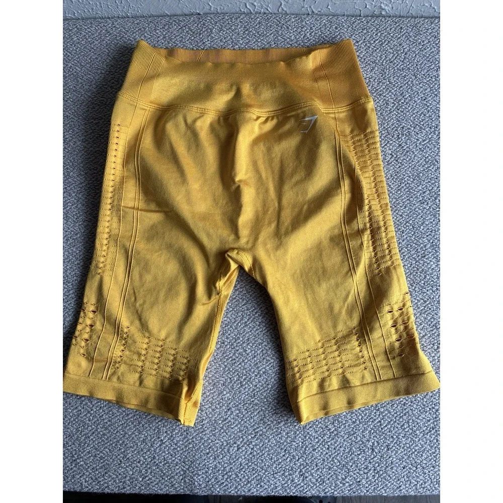 Gymshark Seamless Biker Shorts Women M .Mustard Yellow High Waisted Activewear.